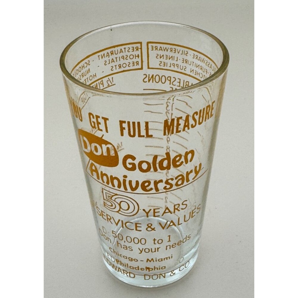 Vintage Don Golden Anniversary 50-Year Glass Measuring Cup 8 Oz Retro Design